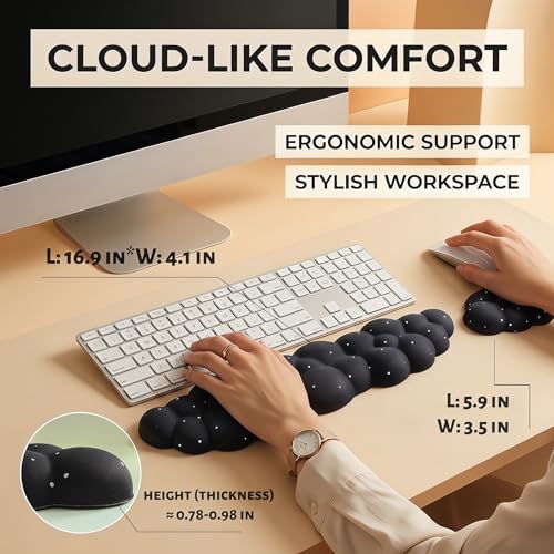 Silky Cloud Wrist Rest Set for Keyboard & Mouse, 16.9", Black Star