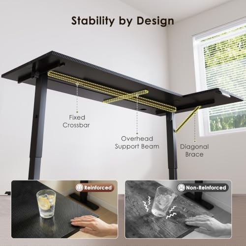 OffiGo 71" Reversible L Shaped Electric Standing Desk, Carbon Fiber Black