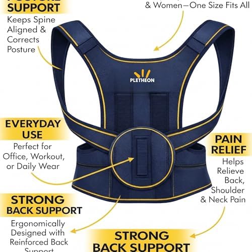 Posture Corrector for Men & Women | Adjustable Upper Back & Shoulder Support Brace for Posture Alignment, Neck & Back Support | Lightweight & Comfortable Daily Wear (Blue)