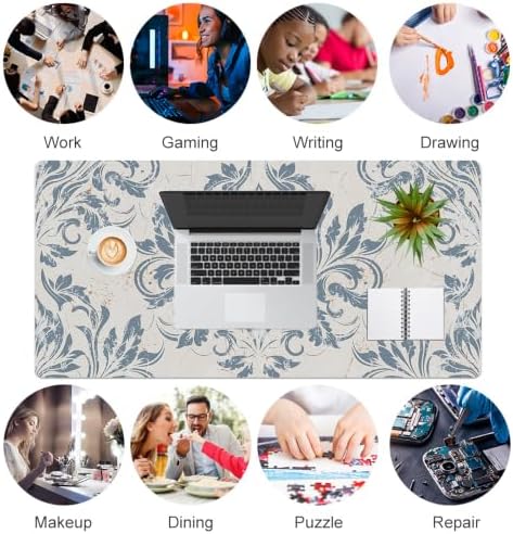 QIYI Leather Large Mouse Pad, Waterproof Desk Mat, 31.5" x 15.7", Damask