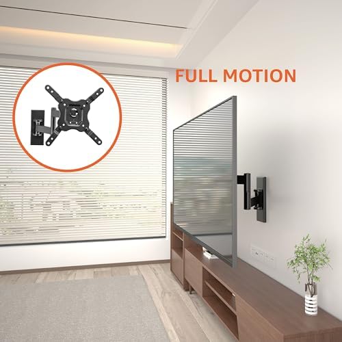 Amazon Basics Full Motion Articulating TV Wall Mount with Tilt Swivel, Extends 16 inches, VESA 200x200, for 12" to 40" TVs, 40 lbs, Black