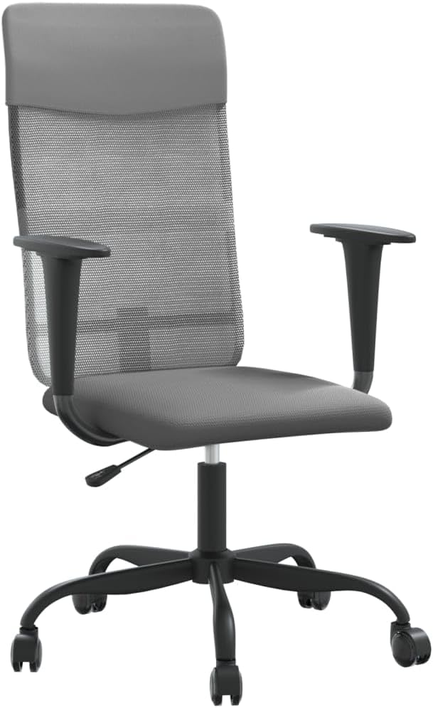 Grey Mesh Fabric Office Chair with Height Adjustment and 360-Degree Swivel, Breathable Back and Faux Leather Seat for Ergonomic Support and Workspace Mobility