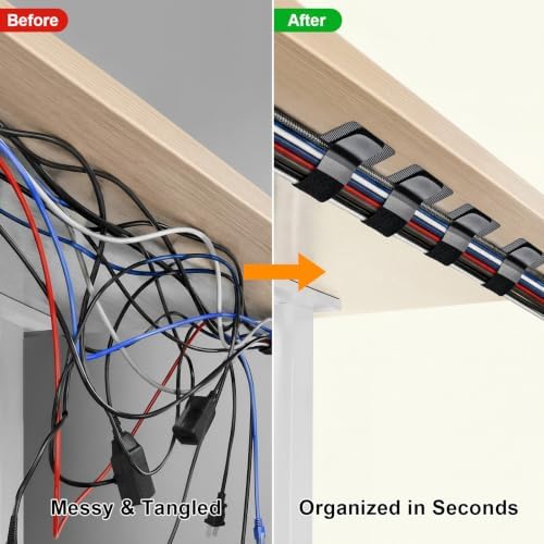 Cable Management Under Desk, 20 Pair Cord Organizer Straps