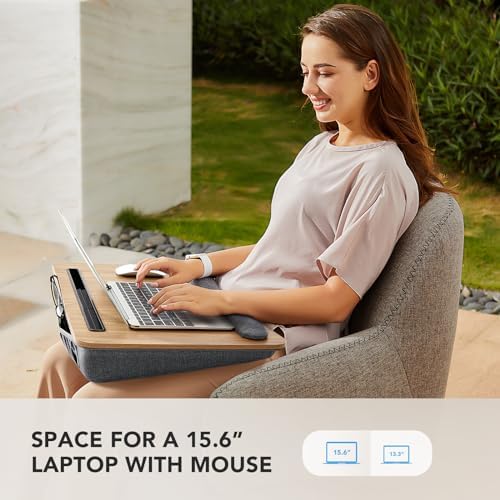 HUANUO Laptop Lap Desk with Cushion, Fit up to 17" Laptops, Woodgrain