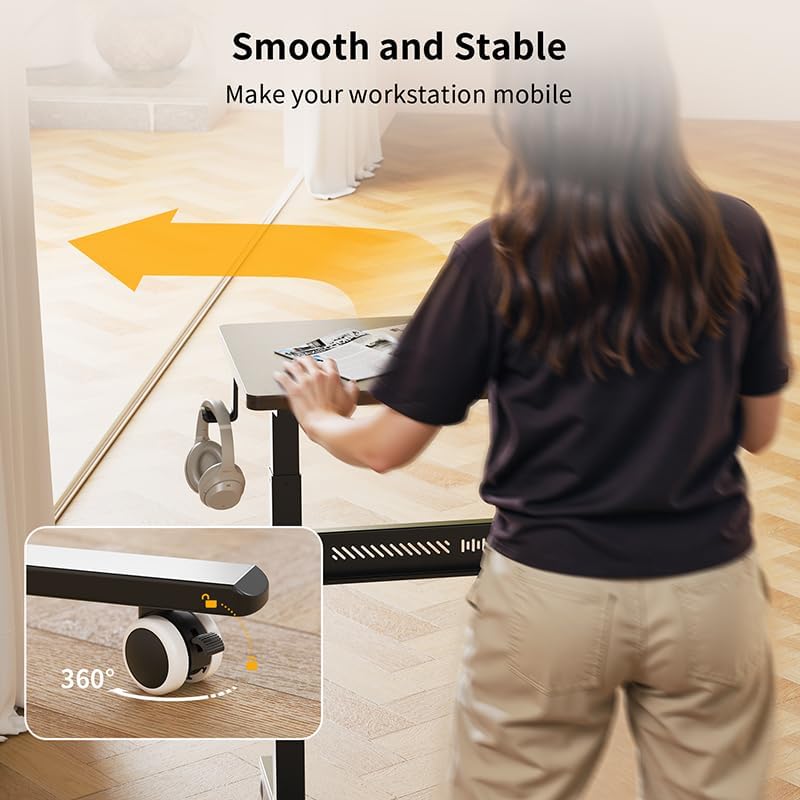 HitGo Mobile Standing Desk with Wheels, Pneumatic Height Adjustable Desk
