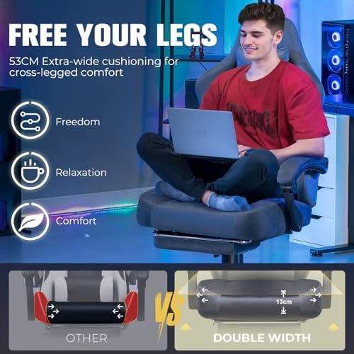 GTPLAYER Big and Tall Gaming Chair 400lbs Heavy Duty Office Chair with Foot Rest, High Back Pocket Spring Ergonomic Computer Chair for Adults,Wide Comfy Seated Cushion with Linkage Armrests,Light Grey