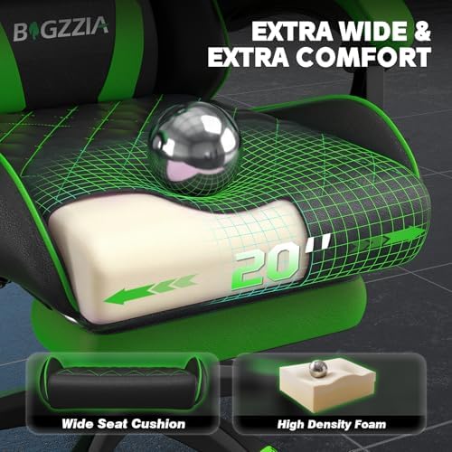 Bigzzia Gaming Chair with Footrest, Comfortable Gamer Chairs Green