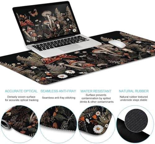 LIMKRIAN Mushroom Mouse Pad Set Large Desk Matt for Desktop Fall Decor