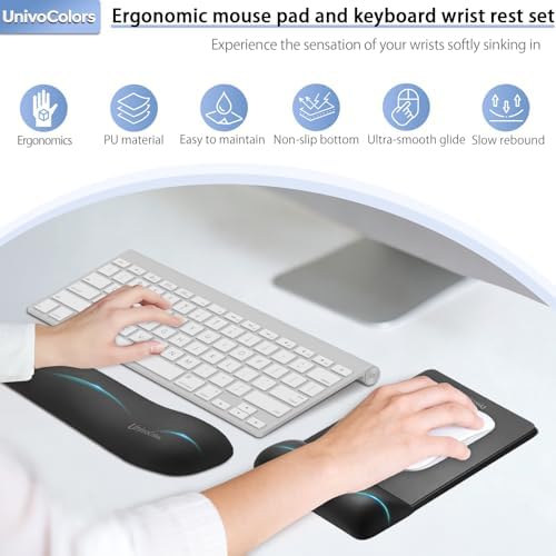 univo colors Mini Size Mouse Pad with Wrist Rest & M-Size Keyboard Wrist Rest Set,Premium PU Material,Low-Rebound Cushion,Ergonomic Design,Smooth Mouse Control with Hard Plate,Reduces Fatigue,Gray