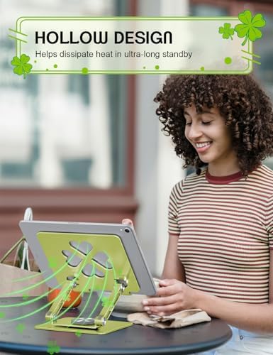 Adjustable Tablet Stand, Foldable 360° Aluminum Holder, Sage Green