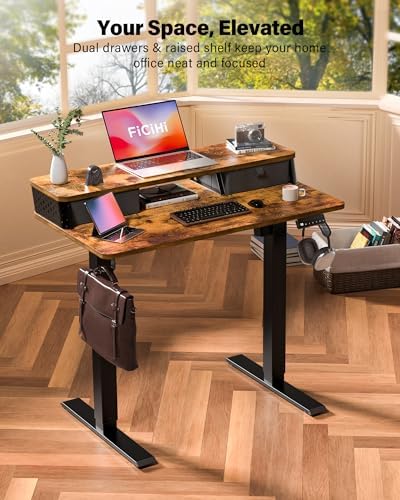 FiCiHi 40x24 Inch Electric Standing Desk, 2 Drawers, Adjustable Height Desk