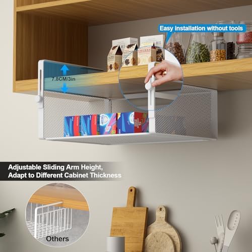 AmonHouseware 2Pack Under Shelf Basket,Adjustable Hanging Holder,White