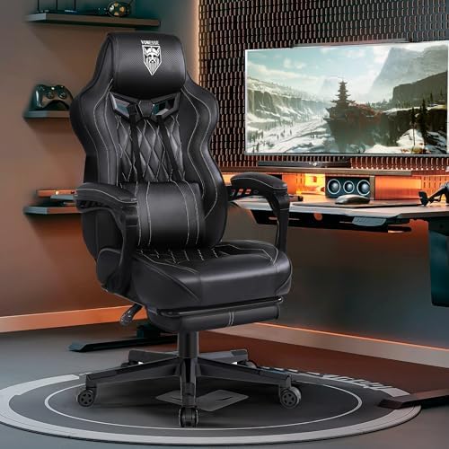 Vonesse Gaming Chair, Computer Office Chair with Footrest, Reclining Gaming Chairs for Adults, Big and Tall Ergonomic Gaming Chair with Lumbar Support and Massage (Black)