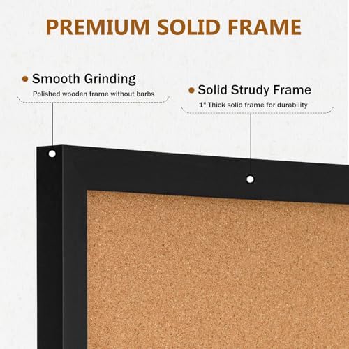 DOLLAR BOSS Cork Board for Wall 36"x24", Black Wood Framed Bulletin Board