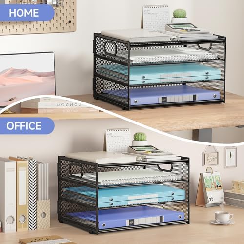 4 Tier Black Paper Tray Organizer for Desk Organizers and Accessories