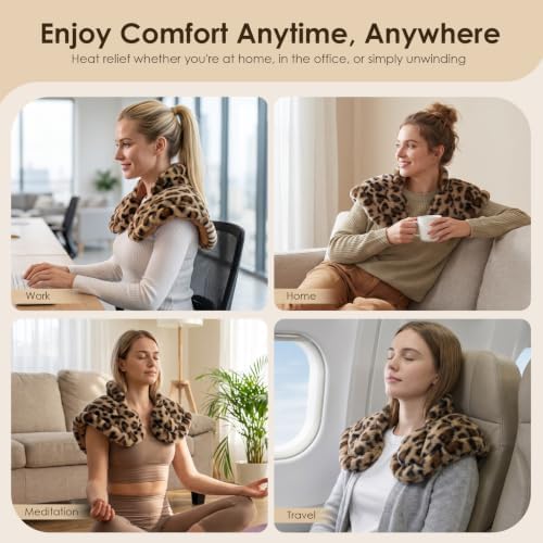 MORLIDEN Microwavable Heated Neck Wrap Warmer and Shoulder Weighted Heating Pad Microwave for Hot and Cold Compress - Leopard Print