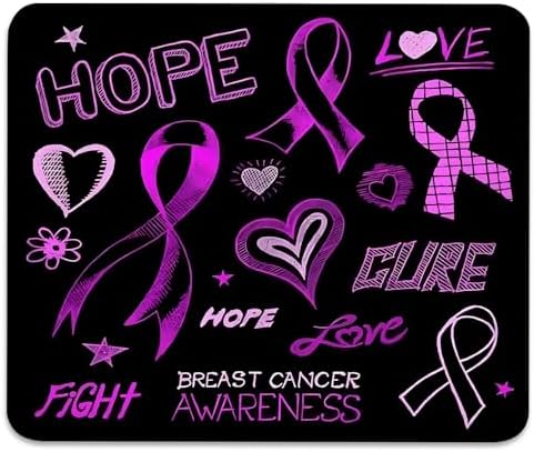 Breast Cancer Awareness Hope Love Fight Mouse Pad, Black Purple Desk Mat