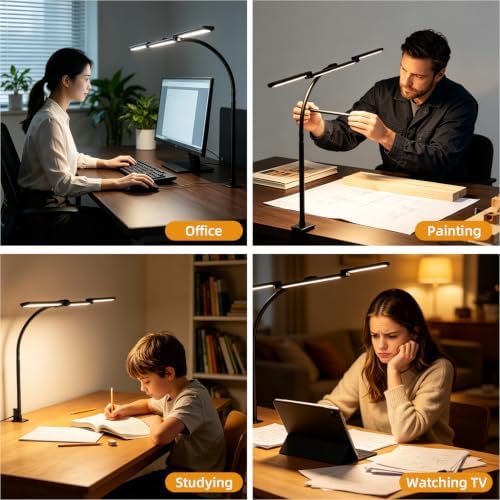 LED Desk Lamp with Clamp for Home Office, Wide Light for Dual Monitors