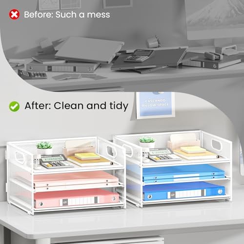 Paper Organizer with Handle,2P-3 Tier Letter Tray White Desk Organization