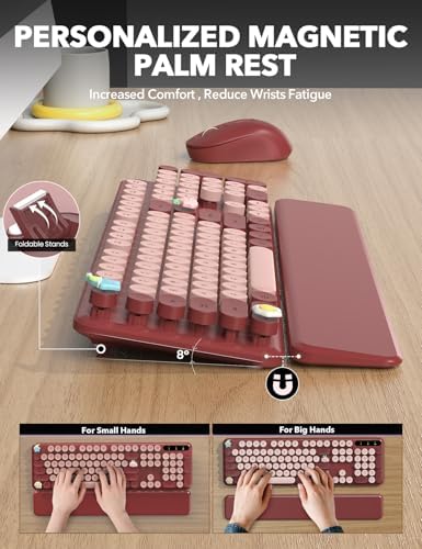 Wireless Keyboard and Mouse Combo, Cute Typewriter, Magnetic Wrist Rest