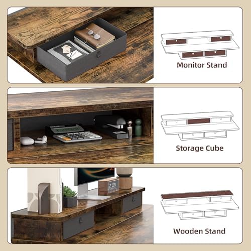 TIQLAB 48 * 28 Inch Standing Desk with Four Drawers, Electric Sit Stand Table, Stand Up Desk Adjustable Height with Storage Shelf, Splice Board, Deep Vintage