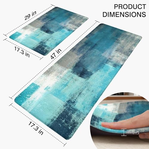 Anti Fatigue Kitchen Mats, 17.3"x47"+17.3"x29", Teal