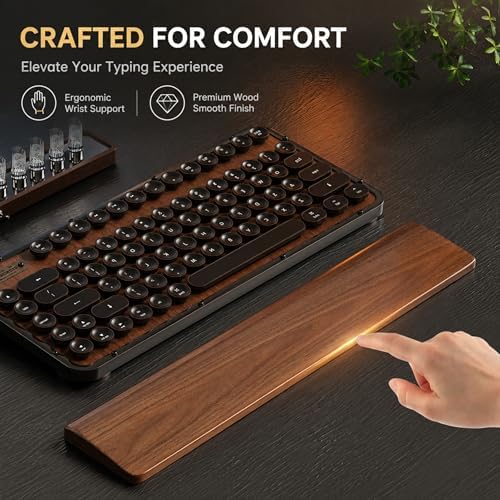 Walnut Wood Keyboard Wrist Rest for Mechanical Keyboard, 104 Keys 17.3 Inch Wooden Wrist Rest with 6° Ergonomic Slope, 20mm Thick Palm Rest, Non-Slip Base for Office and Gaming Setup (13"-75 Keys)
