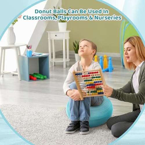 Lewtemi 1/2/3 Pcs Flexible Seating for Classroom Elementary 20 Inch Yoga Ball Chair for Kids Wobble Chair for Sensory Kids Large Donut Ball Seats with Inflator for School Office