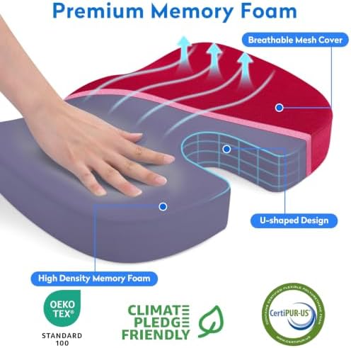 CushZone XXL Memory Foam Seat Cushion for Office & Car, Red