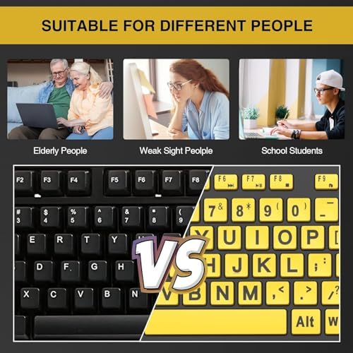 SABLUTE Large Print Computer Keyboard, Wired with Wrist Rest(Yellow+Black)