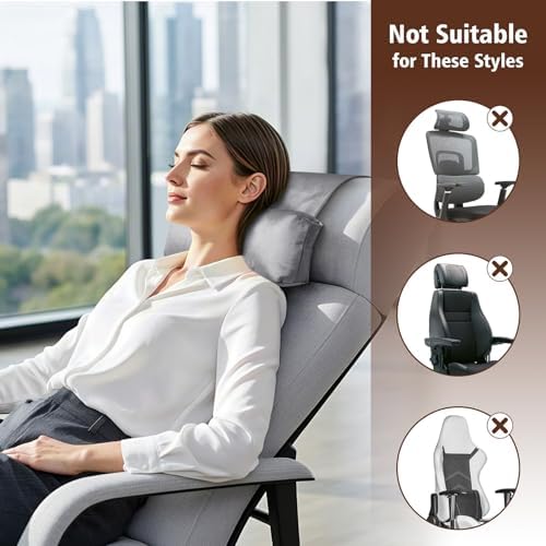 WdFour Velvet Neck & Head Pillow for Recliner Chair, Small Ergonomic Cervical Support Pillow for Home, Office and Travel, Non-Slip Cushion for Tension Relief & Shoulder Comfort (Light Gray)