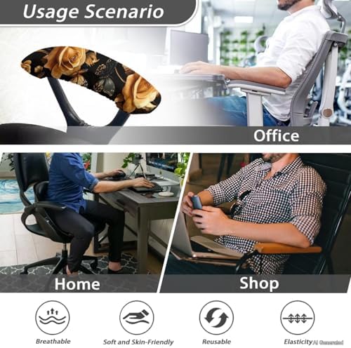 Rose Butterfly Print Office Chair Arm Covers Protectors, Elastic Chair Armrest Slipcovers Soft Comfy Desk Chair Armrest Covers, Universal Game Chair Arm Rest Covers