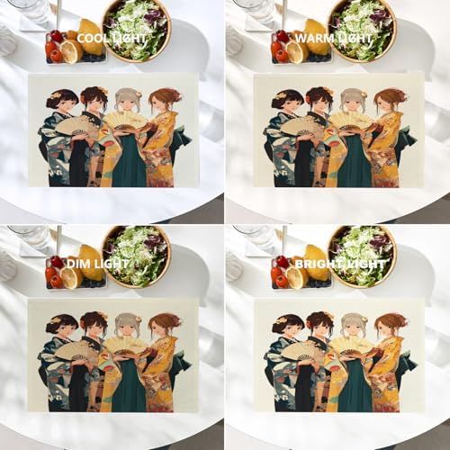 Batmerry Traditional Clothing Fan Art Linen Placemats Set of 4, Cultural Dress Hand Held Washable Table Mats for Kitchen Table Thickened Heat Insulation Dining Set Indoor Outdoor 12X18 in