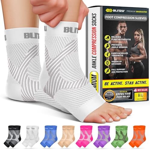 BLITZU Compression Socks for Plantar Fasciitis, Foot, Arch & Ankle Support