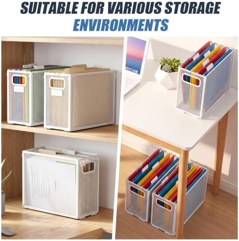 Zhengmy 3 Pcs Hanging File Organizer Letter Size File Holder Metal Mesh Filing Box Desktop Folder Letter Storage Cabinets Magazine Holder with Handles for Home Office School Document (White)