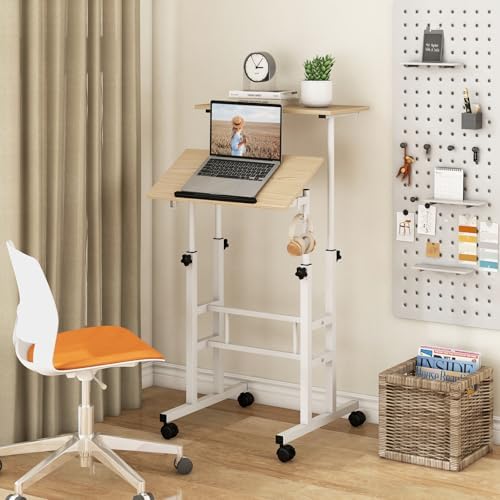 Tangkula Mobile Standing Desk, Portable Stand Up Rolling Desk
