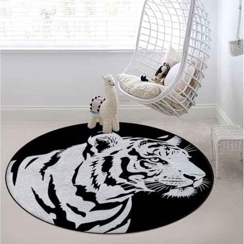 Black Lines Anti-Slip Chair Mat for Hardwood Floors, Tiger Profile Jungle Animal Multi-Purpose Office Desk Protector, Durable Floor Carpet,Protect The Floor from Scratches, Diameter 43.3 in