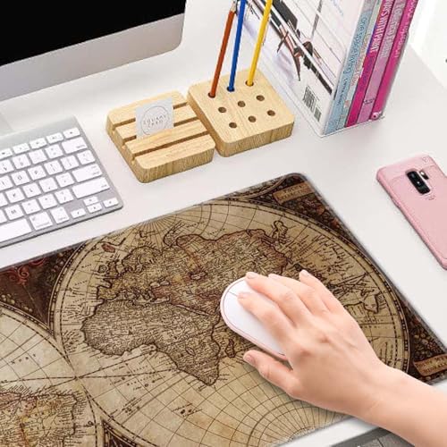Large Gaming Mouse Pad with Stitched Edges, Desk Mat Extended Keyboard Pad, Non-Slip Rubber Base Desk Pad for Laptop, Office, Home, 31.5X11.8 inch Vintage World Map