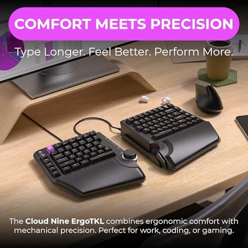 Cloud Nine ErgoTKL Ergonomic Tenkeyless Mechanical Keyboard for PC – Kailh Red – TKL RGB Backlit Ergo Split Key Board