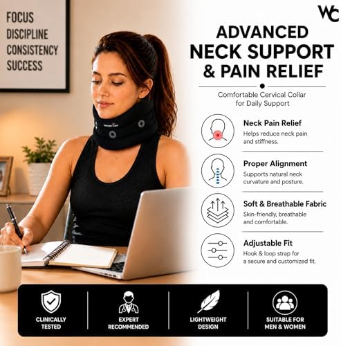 Wonder Care Neck Brace for Sleeping Cervical Collar Adjustable Neck Support Brace Relief Cervical Spine Pressure Ideal for Travel, Office Workers & Neck Injury Recovery, Medium