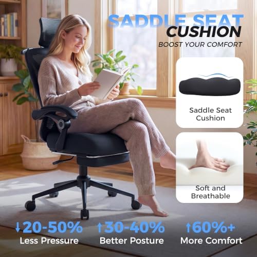 CYKOV Ergonomic Office Chair with Footrest, Reclining Mesh Back, 350 Lbs