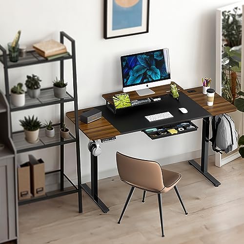 SHW 62-Inch Electric Height Adjustable Standing Desk, Walnut