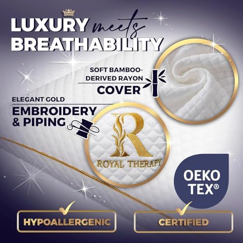 Royal Therapy King Size Set of 2- Shredded Memory Foam Pillow–Adjustable Memory Foam for Sleeping, Firm Pillow for Neck & Shoulder Support, Breathable Bed for Back Stomach Side