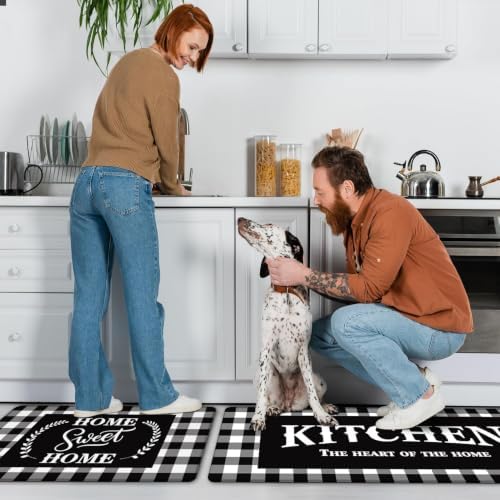 MAYHMYO Black White Checkered Kitchen Mats for Floor,Anti Fatigue Cushioned