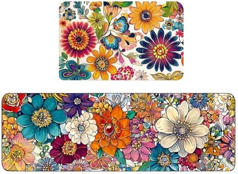 Kitchen Mats for Floor, 2PCS Waterproof Cushioned Non-Slip Anti Fatigue Rugs for Kitchen,Washable Comfort Absorbent Kitchen Mat Set for Laundry Sink Office Farmhouse Home