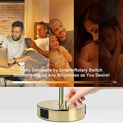 LTBLIGHT 15.75" H Fully Dimmable Bedside Table Lamp with USB Modern Gold