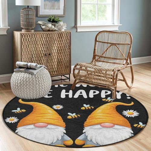 Circular Rugs Large Modern Round Area Rug Fashion Decor Mat for Home Office Bee Gnome