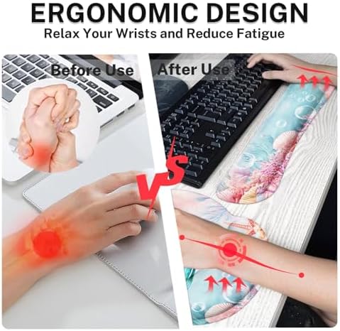 Britimes Keyboard Mouse Pad Set, 4 in 1 Desk Mat Set, Mermaid Pink Cute