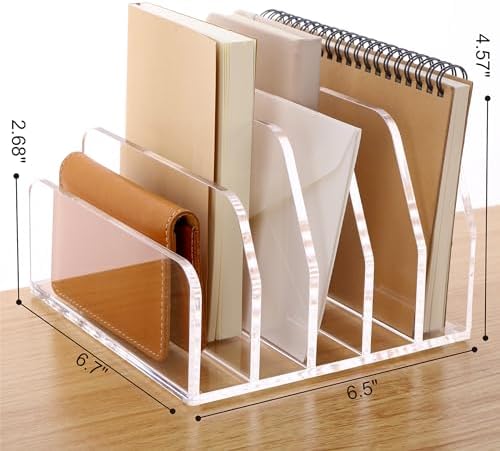 SANRUI Acrylic Bill Letter Organizer Holder for Desk, Clear 5 Compartments