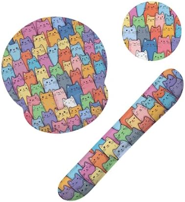 Cute Cat Mouse Pad with Wrist Rest Set, 3-in-1 Wrist Support Mousepad Set, Gaming Mat Pad with Anti-Skid Base,Ergonomic Memory Foam Mouse Pad Set for Women, Office, Typing, Gaming